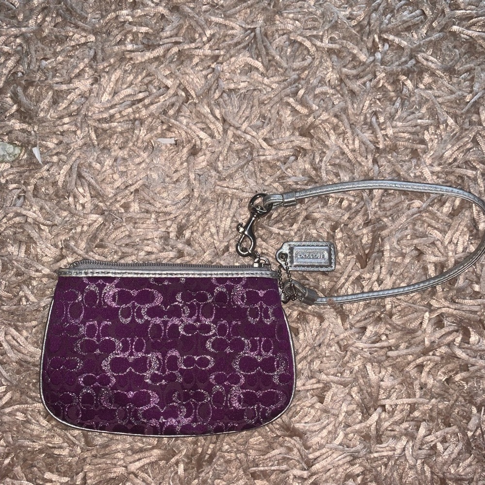 Coach Signature Wristlet in Metallic Purple